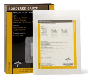 Medline Sterile Bordered Gauze Adhesive Island Wound Dressing 4" x 5" Box of 15 - Picture 1 of 4