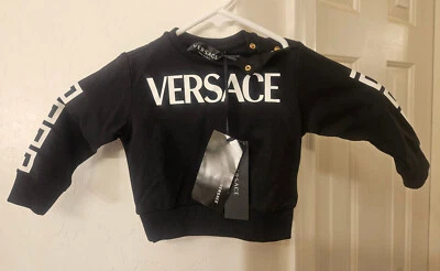 New! Versace Kids Key 'Logo' Cotton Sweatshirt Black White Boys 6-9 Y MSRP $290 - Image 1 of 4