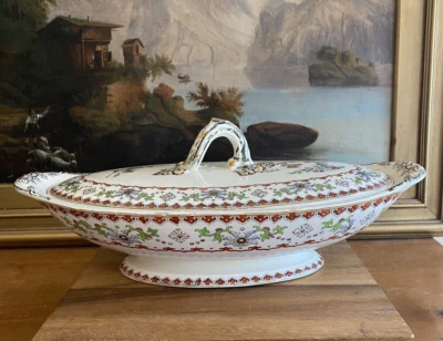 COPELAND 1850-1867 CANTÓN Grande Ovalado Cubierto VEGETAL CUENCO Antiguo Foto 1 de 4