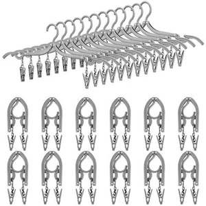 Folding Travel Hangers Foldable With Clips Folding Clothes Hangers Portable Fold - Picture 1 of 7