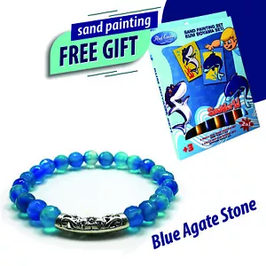 Blue Agate Stone 6 mm Kid's Bracelet-Kid's Healing Jewelry (Sand Painting Gift) - Picture 1 of 12