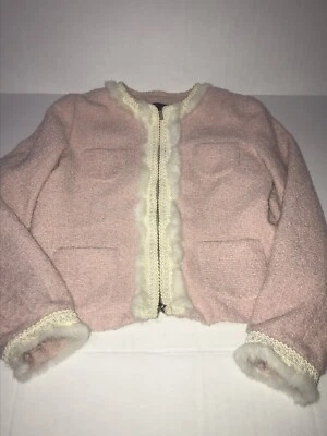 Debbie Shuchat 女式粉色粗花呢兔子毛皮西装外套夹克,尺寸 14 羊毛复古 — 第 1/4 张图片