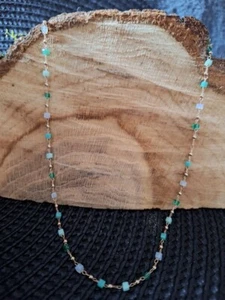 Grün goldener Perlenchoker Bunte Perlen Kette Gliederkette mit Buntperlen Boho - Bild 1 von 4