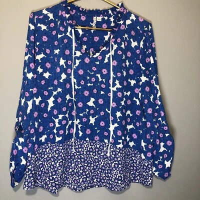 Blusa ELLE Top Azul Rosa Floral XL Extra Grande Cottagecore Fluida Ligera Foto 1 de 4