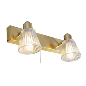 Satin Brass & Ribbed Glass Twin Bathroom Vintage Wall Light 125mm - Picture 1 of 4