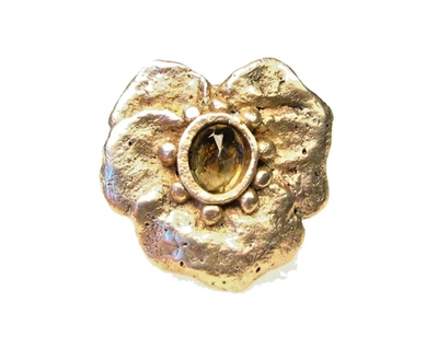 Anel de bronze dourado estilo antigo - Pedra de topázio - Tamanho 8 - Imagem 1 de 3