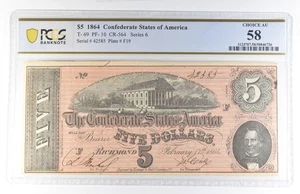 1864 $5 Confederate States Of America T-69 PF-10 CR-564 Choice AU58 PCGS *8127 - Picture 1 of 3