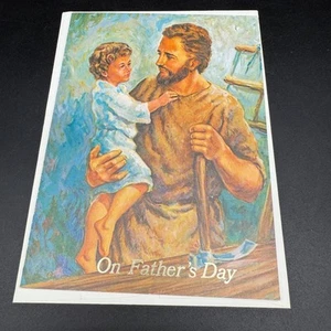 Vintage Vatertagskarte Heiliger Josef & Jesus religiöse Kunst unbenutzt mit Umschlag - Bild 1 von 5