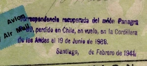 CHILE 1938 Korrespondenzrettung vor Panagra Flugzeugabsturz RAR - Bild 1 von 3