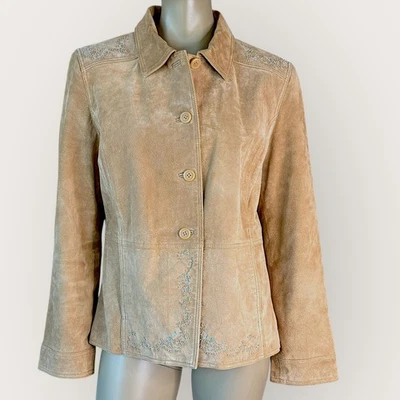 Chaqueta de cuero de gamuza vintage Brandon Thomas para mujer occidental talla M Tan Foto 1 de 4