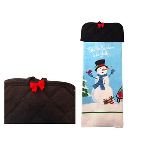 Tis The Season to be Jolly Kitchen Dish Towel Snowman Blue Black Home Decor  - Picture 1 of 1
