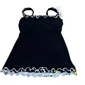 Profile Womans Tankini Black 34D Polka Dot Sleeveless Pullover - Picture 1 of 8