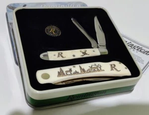 LOT 2 REMINGTON SODBUSTER TRAPPER HUNTING POCKET KNIFE SET W/ TIN CASE KNIVES ! - Picture 1 of 12