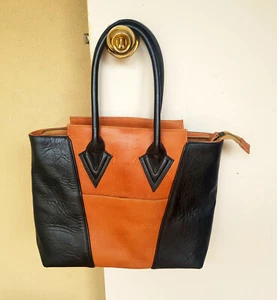 Beautiful handmade leather tote - only used twice. Striking two-tone design - Picture 1 of 4
