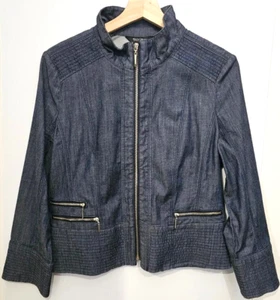 White House Black Market Denim Jacket Size 8 Zip Closure Cropped Length - Picture 1 of 6