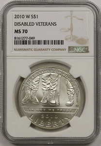 2010-W Disabled Veterans $1 NGC MS 70 Modern Commemorative Silver Dollar - Picture 1 of 4