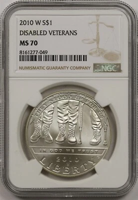 2010-W Disabled Veterans $1 NGC MS 70 Modern Commemorative Silver Dollar - Image 1 of 4