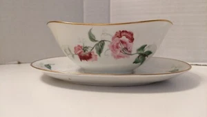 Vintage H C Bavaria Heinrich Co Selb Sweet Pea Gravy Sauce Boat Attached Gold - Picture 1 of 10