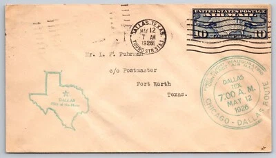 FDC 1926 First Flight Air Mail [Chicago IL - Dallas TX] Cover Postmark on Back - Image 1 of 2