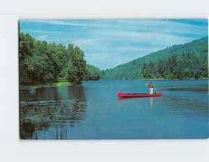 Postcard Canoe Fisherman Fishing Nature Lake Landscape Scenery - Picture 1 of 2