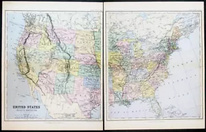 1870 W & R Chambers 2 x Sheet Antique Map of the United States of America - Picture 1 of 2