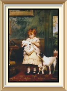 C BURTON BARBER Art Print Victorian Girl PUPPY LOVE Dog Jack Russell Terrier - Picture 1 of 1