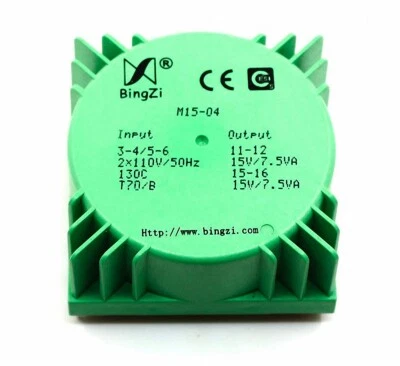 15VA Green Square 15W Sealed toroidal transformers M15-04 AC dual 15V(2*15V) - Image 1 of 4