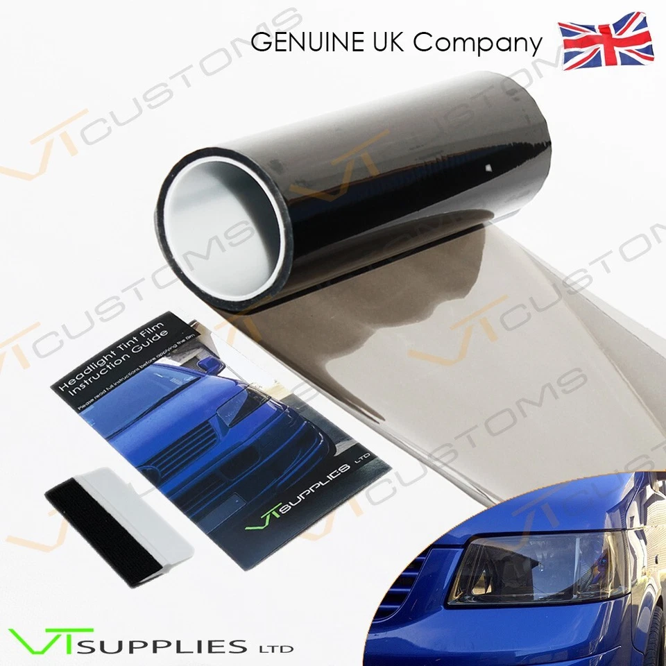 2 Lot 30 X 75cm Medium Smoke Black Tint Film Headlight Tail Light Car Squeegee