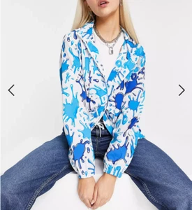 LOVE MOSCHINO Allover Splash Print Hooded Jacket In White Size 2 Orig. $295 NEW - Picture 1 of 7