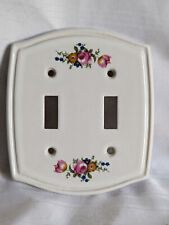 Vintage pink rose transferware double light switchplate ceramic PT 7210