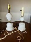 Two Vintage Hobnail Milk Glass table lamps