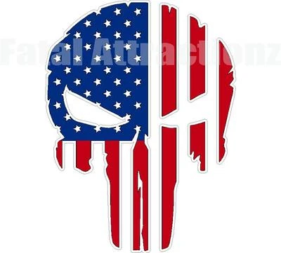 FATAL ATTRACTIONZ Rugged American Flag Skull Vinyl Sticker Decal USA patriotic stars stripes