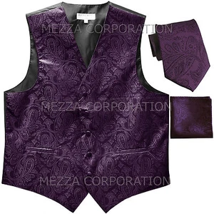 New Men's paisley Tuxedo Vest Waistcoat_Necktie & Hankie Grape Dark Purple party - Picture 1 of 5