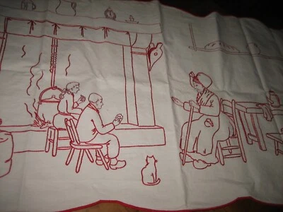 Broderie ancien Napperon centre de table.. brodé au fil rouge - Photo 1/4