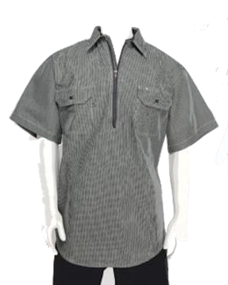 Men's Logger Hickory Short Sleeve Shirt with Half Zipper Front Closure - Image 1 of 1