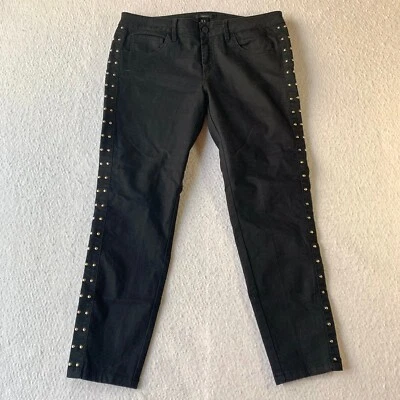 Pantalones largos de mezclilla elásticos para mujer Forever 21 negros talla 29 dorados con tachuelas Foto 1 de 4