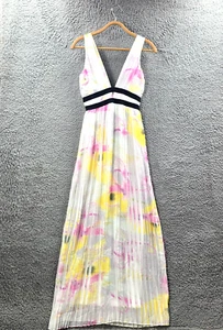 New River Island Womens Maxi A-line Dress Size 6 White Pink Yellow Sleeveless - Picture 1 of 14