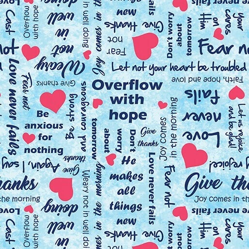 Estampado de tela de algodón azul inspirador Cotton Scripts Sky por yarda D757.44 Foto 1 de 1