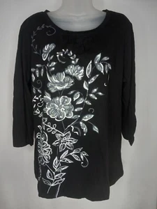 Vintage Take Two Clothing Co Floral Bedazzled Pattern Blouse Top Size Medium - Picture 1 of 9