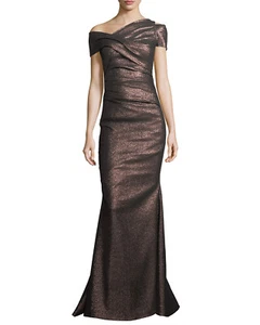 Vestido fruncido metálico de un hombro Talbot Runhof Moa (talla 34/4) - Precio de venta sugerido por el fabricante $1,795.00 - Imagen 1 de 12