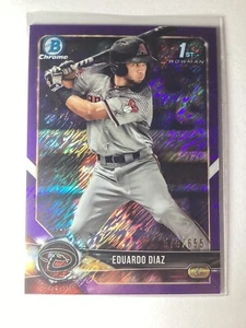 2018 1st Bowman Chrome EDUARDO DIAZ #BCP225 Purple Shimmer Refractor #/655 - Picture 1 of 2