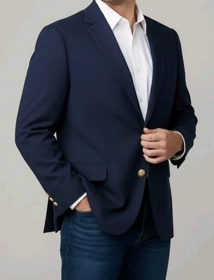 Saddlebred Blazer Men's 54 Long Navy Blue Wool Suit Jacket Hopsack Gold Buttons - Image 1 of 4