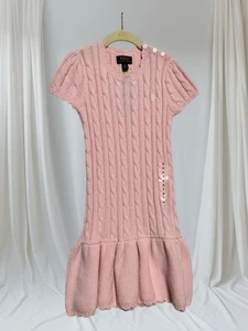 Polo Ralph Lauren Mädchen Mini Zopfmuster Plissee Baumwolle Pullover Kleid, Größe 6 Rosa - Bild 1 von 6