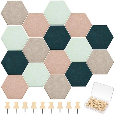 16 Pcs Hexagon Cork Board for Walls with 50 Wooden Push Pins 6.7 x 5.9 in Fel... - Image 1 of 4