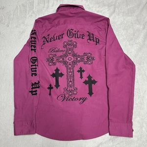 Cowgirl Tuff Co Womens Top Button Down Sz S "Never Give Up" Rhinestone Y2K - Picture 1 of 17