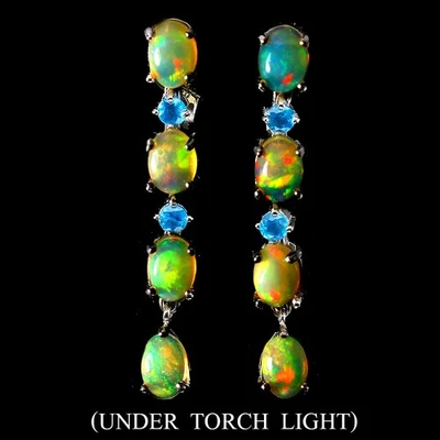 Orecchini in argento sterling 925 opale di fuoco ovale 7x5 mm pietre... - Immagine 1 di 4