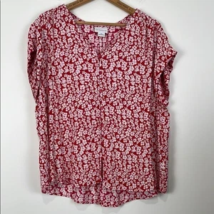 Liz Claiborne Women’s XL Blouse Floral Red Cap Sleeve Button Front - Picture 1 of 6