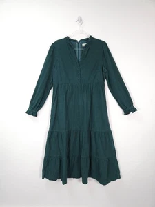 Aspiga Dress Large Green Liv Tiered Midi Cotton Corduroy Relaxed Long Sleeve - Picture 1 of 11