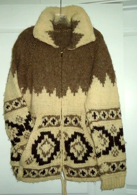 Hand Knit Vintage  70s Unisex  Alpaca Knitted Wool Jacket Pockets Zip Size-L-XL - Image 1 of 4