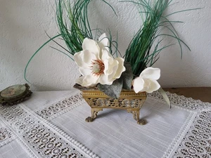 Antike Messing Pflanzschale mit Zinn Einsatz Blumen Topf - Bild 1 von 6